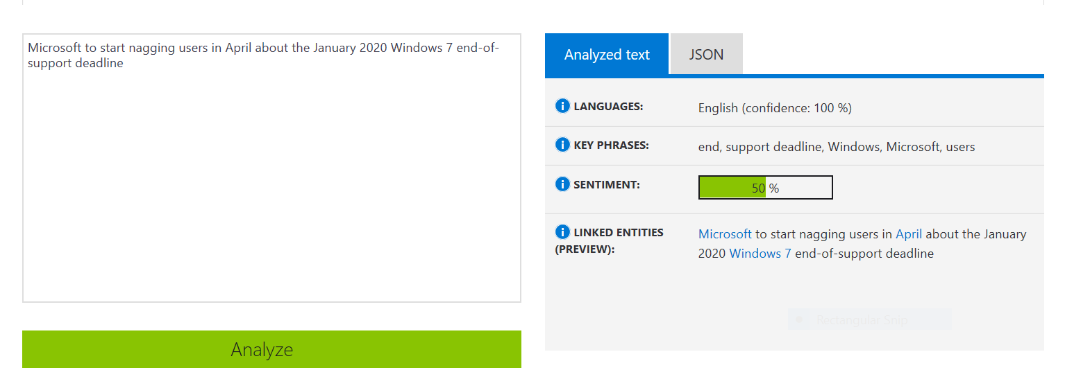 Text Analytics Example - Neutral Sentiment